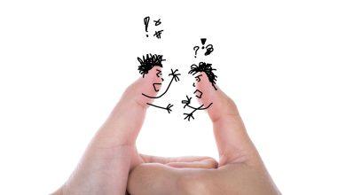 two businessman finger have argument isolated white scaled