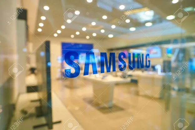 120011431 moscos russia september 20 2018 close up shot of samsung logo at a store in moscow.