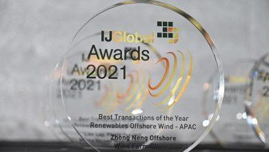 中能風場獲得《IJ Global》雜誌頒發2021年亞太區最佳離岸風電財務交易獎