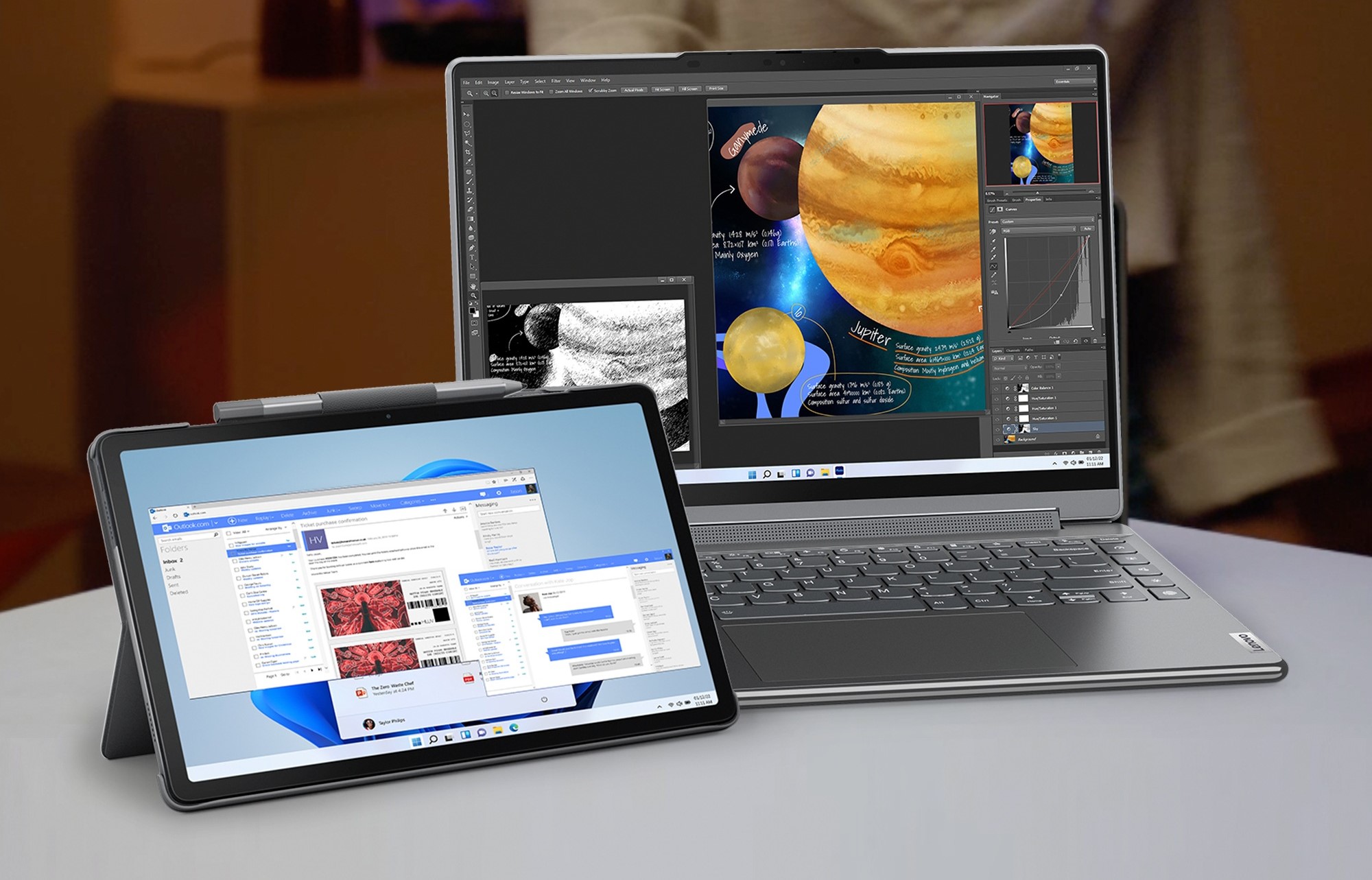 1圖：商務級平板Lenovo Tab P11（第2代）可以和Windows電腦進行無線連線，成為觸控式外接螢幕