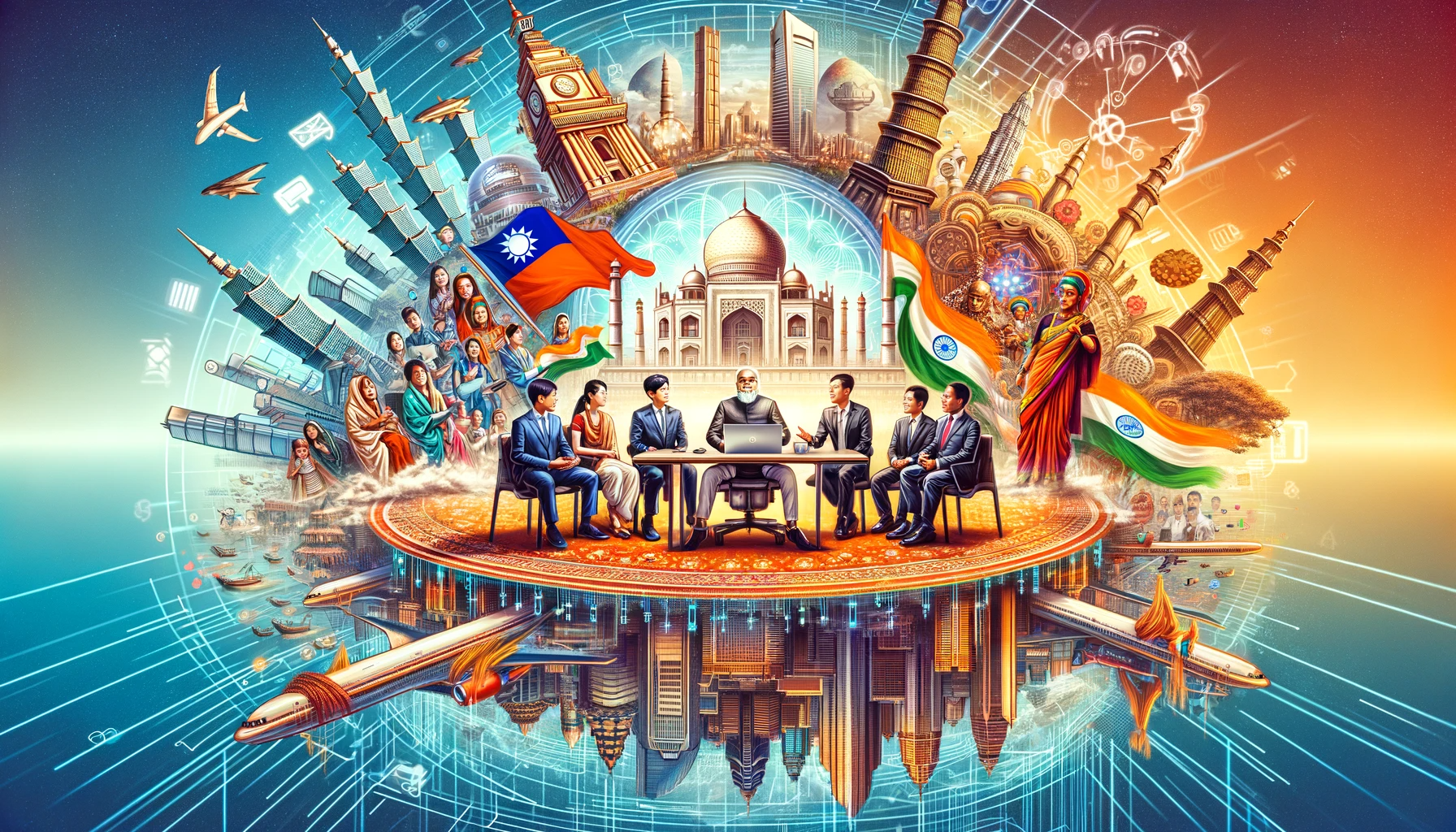 DALL·E 2023 12 12 10.41.24 A conceptual image illustrating the theme India Rising Taiwans Tech Industry Advancing in India Must Overcome Cultural Challenges. The image depic