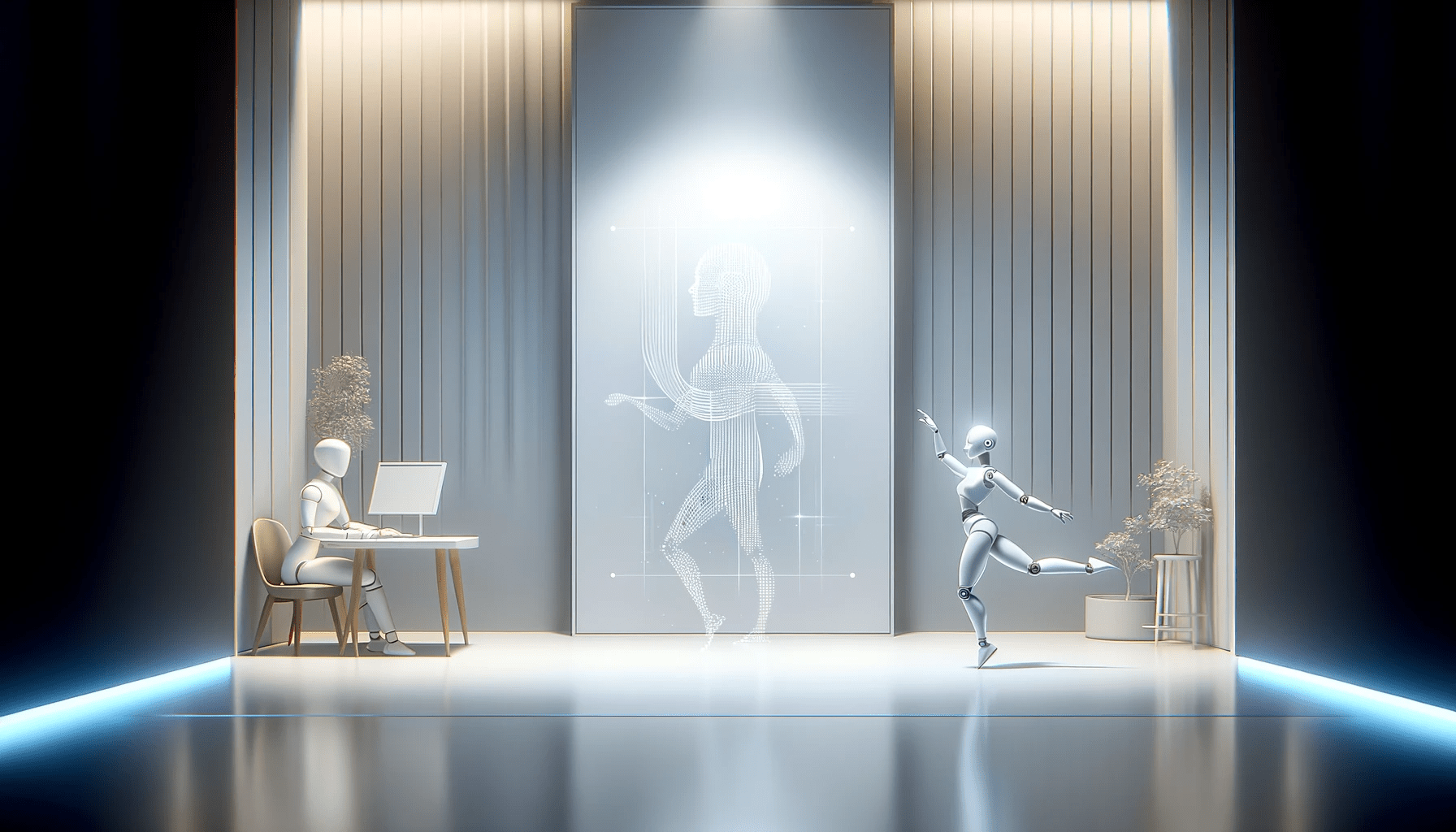 DALL·E 2023 12 28 16.34.35 A simple wide screen image illustrating the theme Mastering the Art of Question Engineering Dancing Gracefully with AI. The image depicts a minima