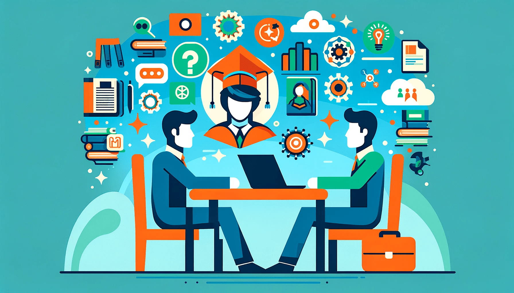 DALL·E 2024 01 05 15.49.52 A wide screen flat icon style image depicting the theme How Liberal Arts Students Can Leverage Their Strengths in Job Interviews. The image should