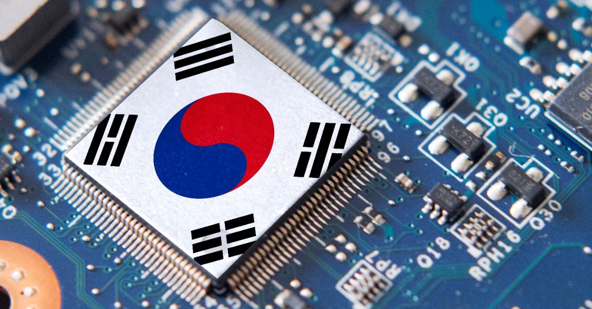 Computer chip on PCB board with South Korea flag