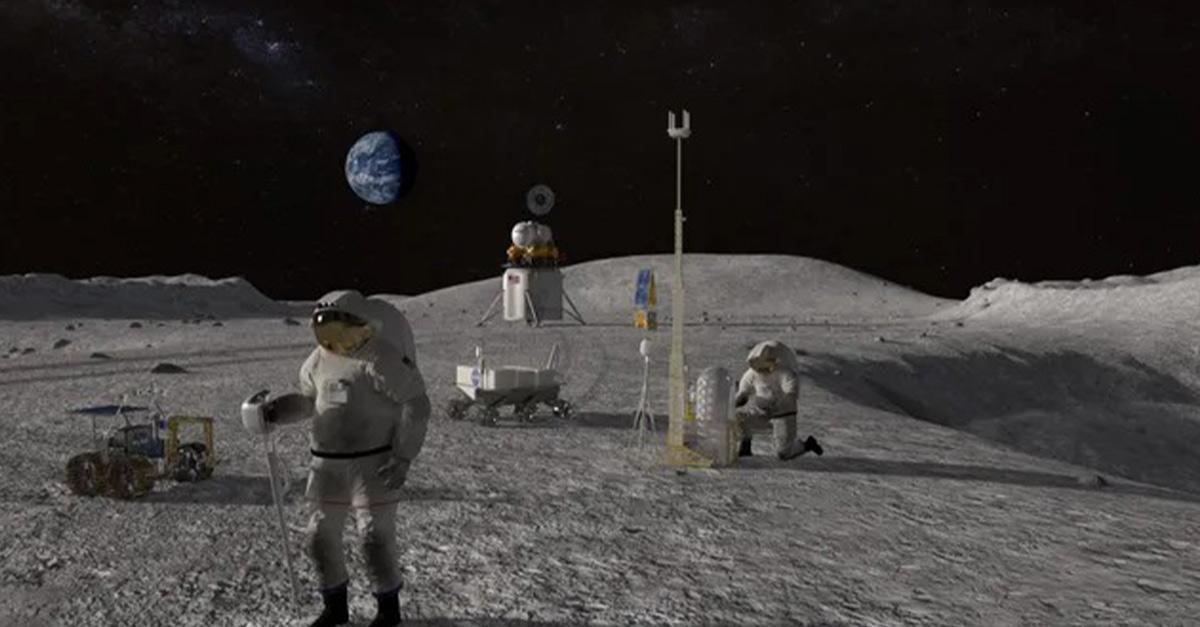 An artists depiction of work on the moon as part of the Artemis program. Image credit NASA
