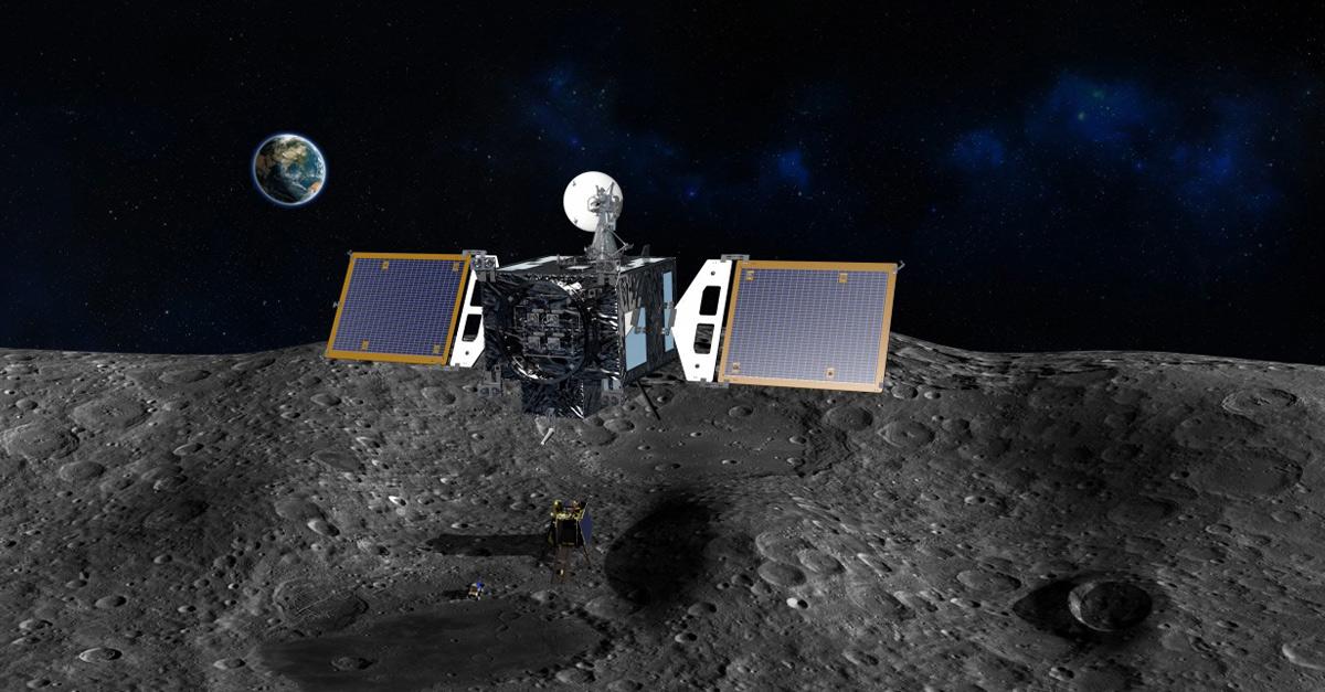 Artists concept of South Koreas first robotic lunar orbiter called Danuri in space