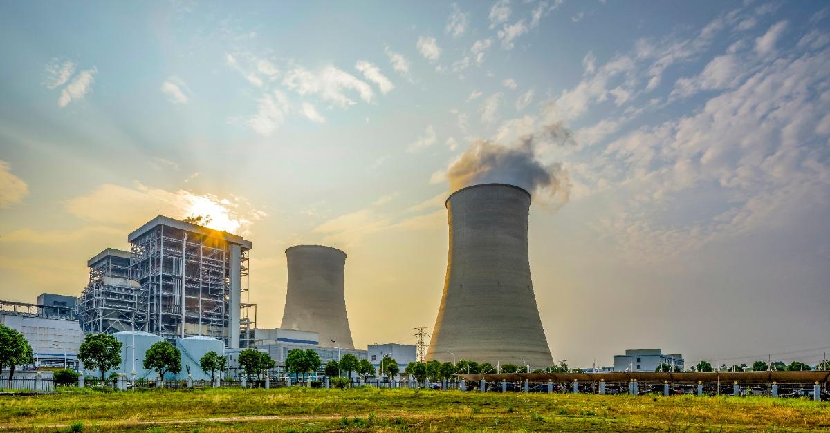 Nuclear power plant after sunset