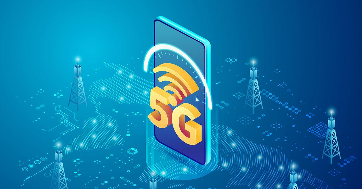5G sign with mobile phone