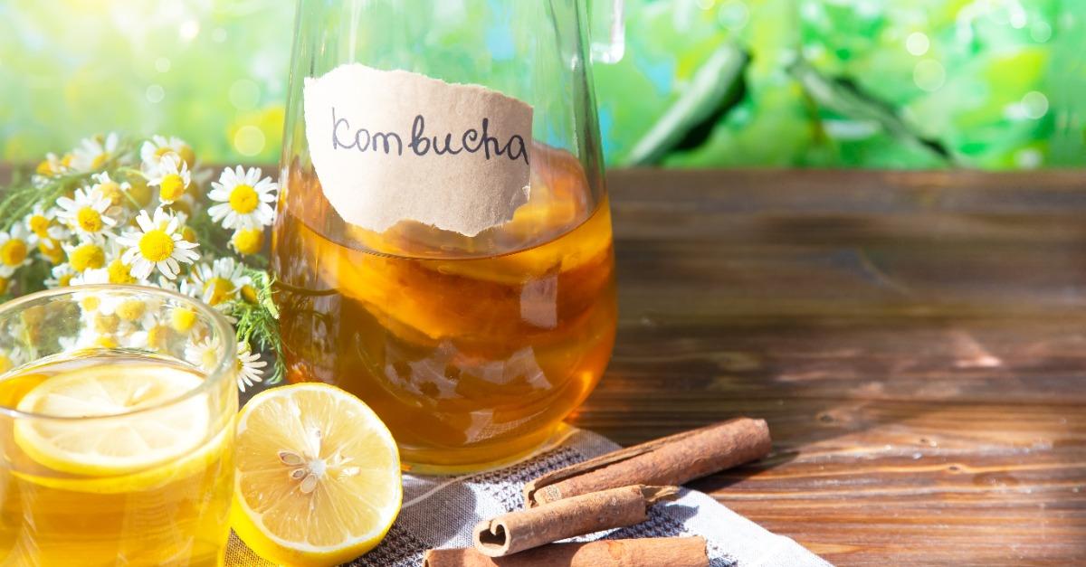Healthy tea kombucha with lemon and cinnamon