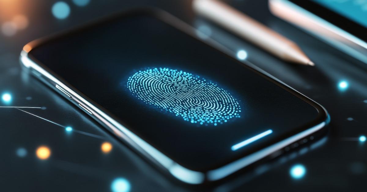 blue fingerprint pattern on its screen