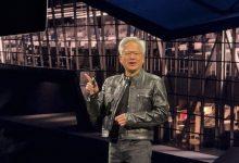 輝達執行長黃仁勳到美超微執行長梁見後的主題演講站台。（圖／記者彭夢竺攝影）