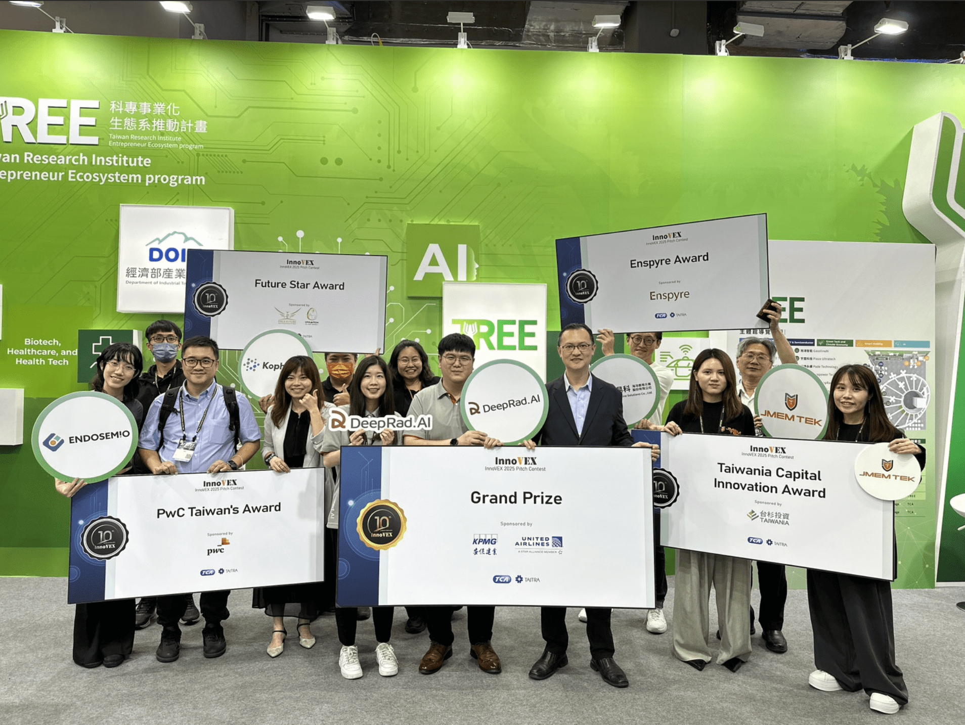 經濟部產業技術司推動「TREE計畫」,在InnoVEX 2025國際新創競賽一共獲得5個獎項。(圖/經濟部提供)