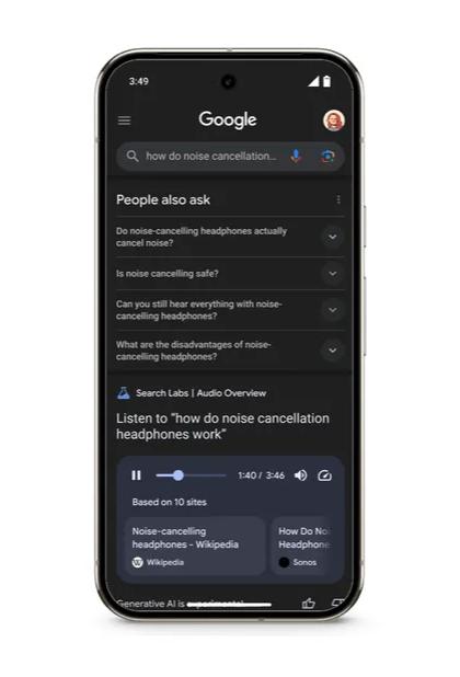 Google啟動了一項全新的搜尋實驗——音訊概覽!使用最新的Gemini模型,針對特定搜尋查詢產生快速、對話式的音訊概覽。(圖/取自Google官方部落格)