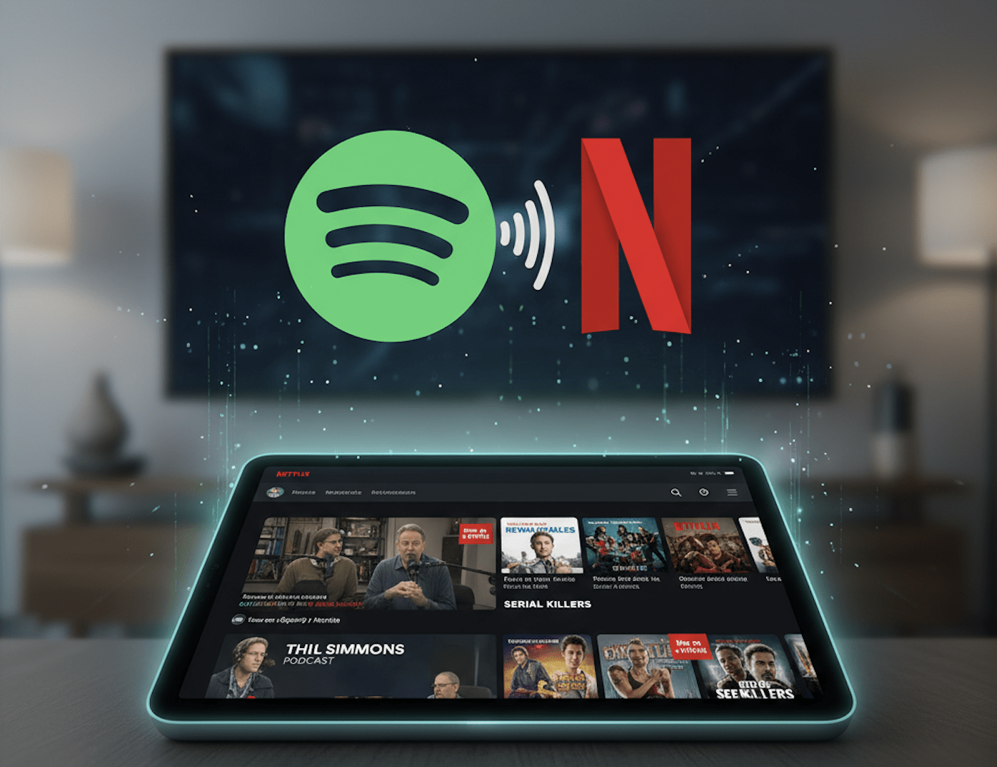 影音新趨勢!Netflix與Spotify聯手 Podcast節目成新藍海 1 Spotify與Netflix合作,將把旗下Podcast內容引入到影音串流平台上。(圖/AI生成)