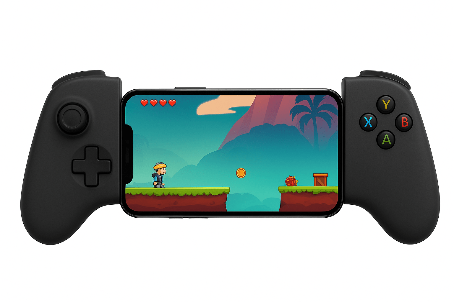 蘋果正在研發類似遊戲主機手把的控制器，可以吸附在iPhone兩側。（圖／AI生成）