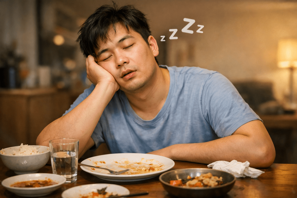 所謂的「暈碳」，在醫學上稱為「餐後嗜睡症」，容易出現放空、昏沉、想睡的現象。（圖／AI生成）