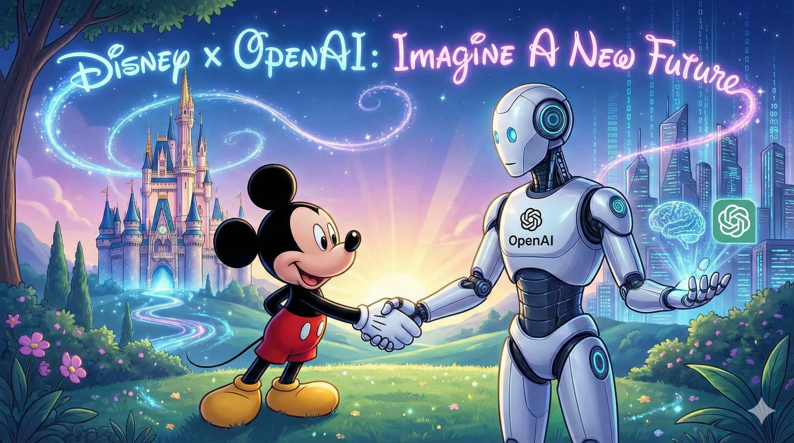 從訴訟走向戰略合作!迪士尼與OpenAI攜手 旗下IP授權Sora生成AI影片 1 迪士尼與OpenAI合作,允許OpenAI的AI影片生成器Sora使用迪士尼旗下的經典角色。(圖/AI生成)