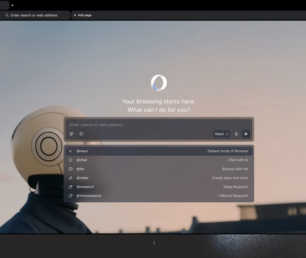 Opera發布了AI驅動的瀏覽器Neon，用戶必須每月支付19.90美元才能使用。（圖／截取自Opera）