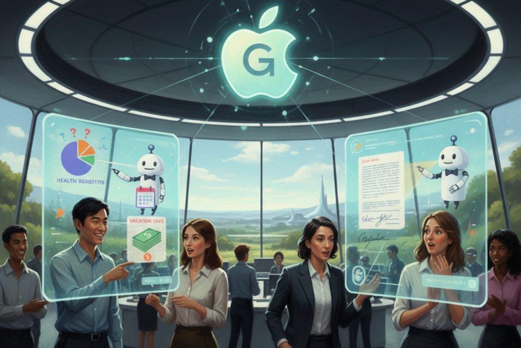 精選 9 Enchante 於 2025 年 11 月首次推出,員工可以使用它來校對工作、集思廣益、開發產品,並用於回答一般知識問題;企業助手完全基於蘋果內部的大型語言模型建構。主要功能是作為蘋果員工的集中式知識中心。(圖/AI生成)