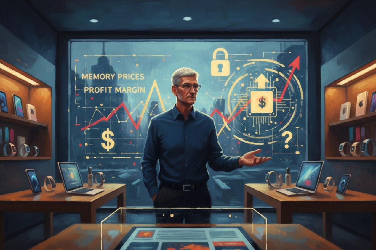 在 2026 財年第一季度，蘋果的產品毛利率為 40.7%，服務的毛利率為 76.5%，整體毛利率為 48%。（圖／AI生成）