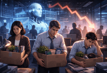 AI正以「海嘯」般的姿態衝擊勞動力市場。（圖／AI生成）