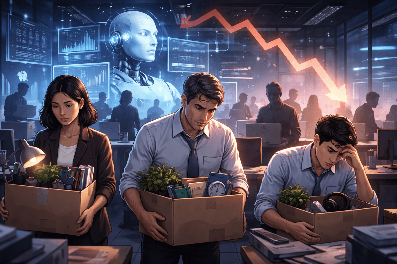 AI正以「海嘯」般的姿態衝擊勞動力市場。（圖／AI生成）