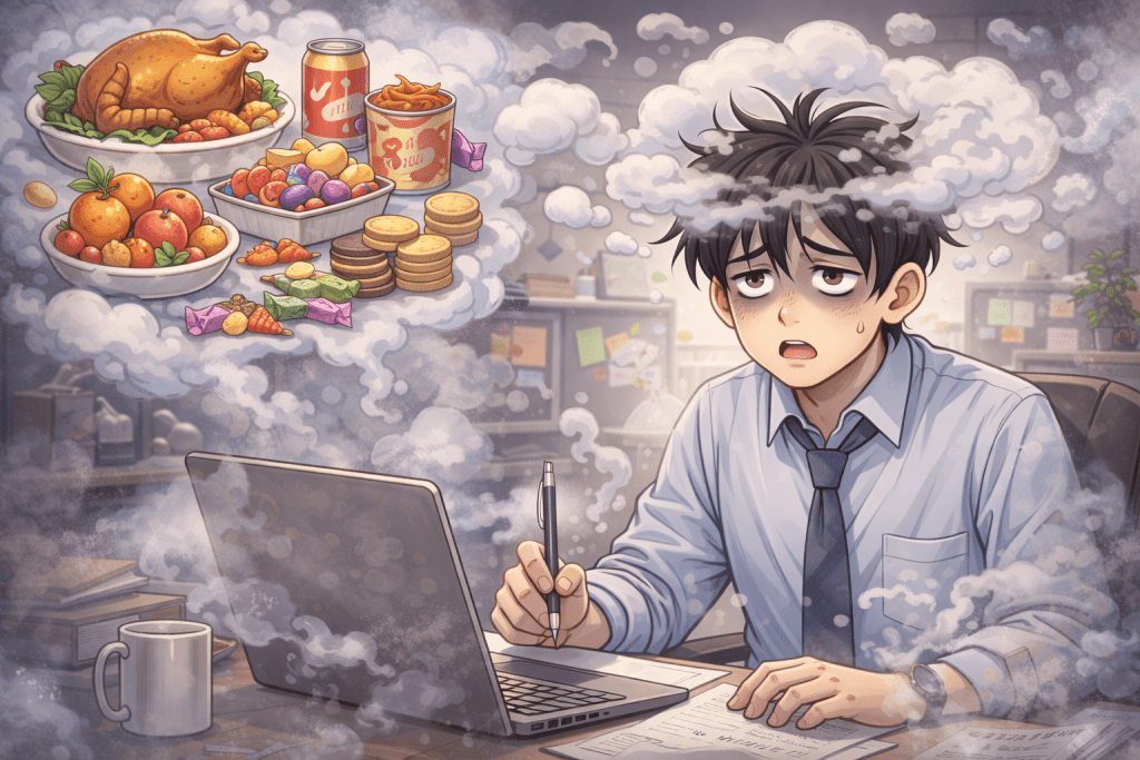 精選 2 過年期間的大魚大肉、餅乾糖果恐怕會讓大腦記憶中樞暫時當機。(圖/AI生成)