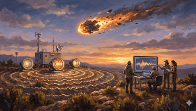 當太空碎片進入大氣層時，會產生音爆，地面儀器通常專注於監測下方發生的事情：地震感測器監測著我們這顆躁動不安的星球內部的震動，而地面儀器可以探測到這些音爆。（圖／AI生成）