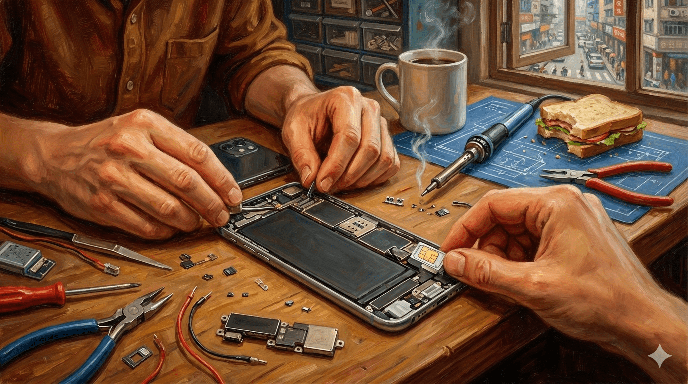 這項改裝是透過用更小、功率更低的馬達替換蘋果的觸覺回饋組件來實現的，為 SIM 卡槽騰出了空間。（圖／AI生成）