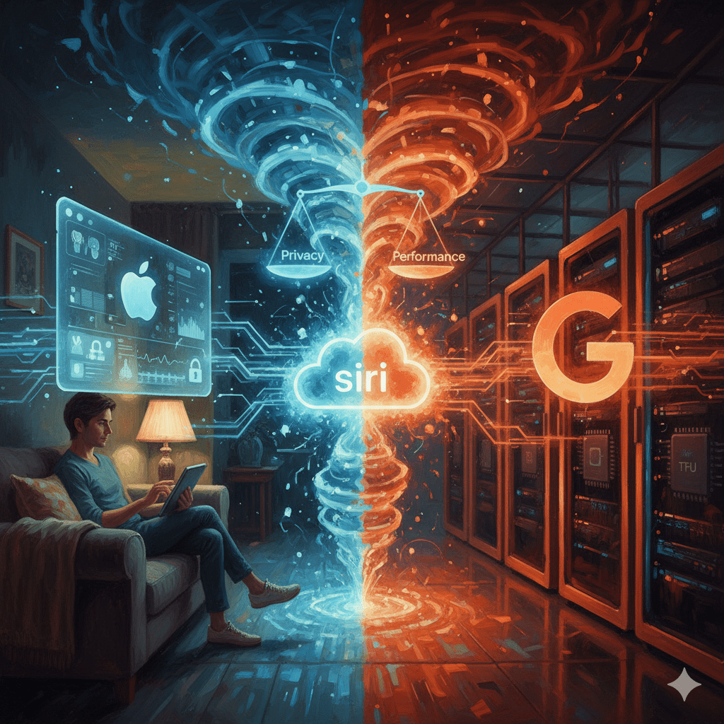 隱私還是效能?傳蘋果欲將Siri搬到Google伺服器借力支援 1 《彭博社》的馬克古爾曼指出,蘋果正在考慮對其Siri 的運作方式進行重大調整,可能會在谷歌的雲端基礎設施上運行其下一代聊天機器人,而不是完全在其自己的私有雲運算伺服器上運行。(圖/AI生成)