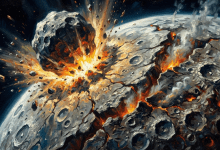 中國嫦娥六號探測器從月球南極-艾特肯盆地上，帶回地球的玄武岩樣本中，發現了一種不尋常的鉀同位素比例，這進一步證明了形成這個巨大盆地的撞擊，是如何造成月球近側和遠端不對稱的。（圖／AI生成）