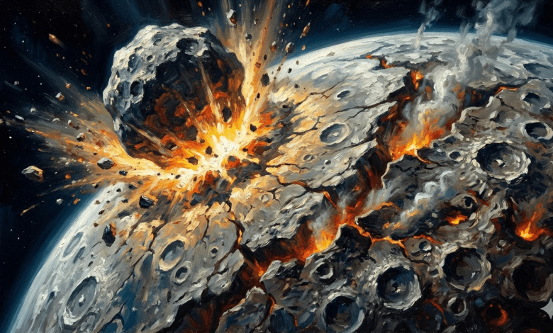 中國嫦娥六號探測器從月球南極-艾特肯盆地上，帶回地球的玄武岩樣本中，發現了一種不尋常的鉀同位素比例，這進一步證明了形成這個巨大盆地的撞擊，是如何造成月球近側和遠端不對稱的。（圖／AI生成）