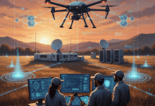 美國NASA艾姆斯研究中心進行了一次無人機飛行測試，驗證了一種基於區塊鏈的飛行資料保護系統。該系統用以確保空中交通管理免受干擾，並保護飛機與地面站之間傳輸的資料免於攔截或竄改。（圖／AI生成）