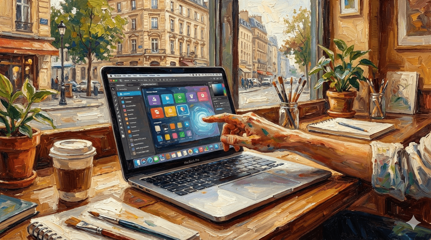 一直以來都有傳言指出，蘋果將在今年秋季重新設計MacBook Pro，其中一項下最引人注目的傳聞就是「採用 OLED 顯示器」。（圖／AI生成）