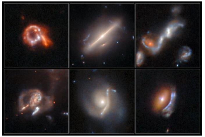 AI工具使他們能夠搜尋近1億張影像截圖，並揭示出包括重力透鏡、帶有氣體「觸手」的水母星系、正在合併和相互作用的星系、具有環狀和弧狀結構的星係等等在內的異常天體。（圖／取自ESA/Hubble）