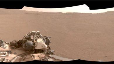 這張毅力號全景影像由五對導航相機立體影像組成，探測車利用「火星全球定位」技術，於2026年2月2日將其位置與軌道影像比對後精準定位。（圖／NASA/JPL-Caltech）