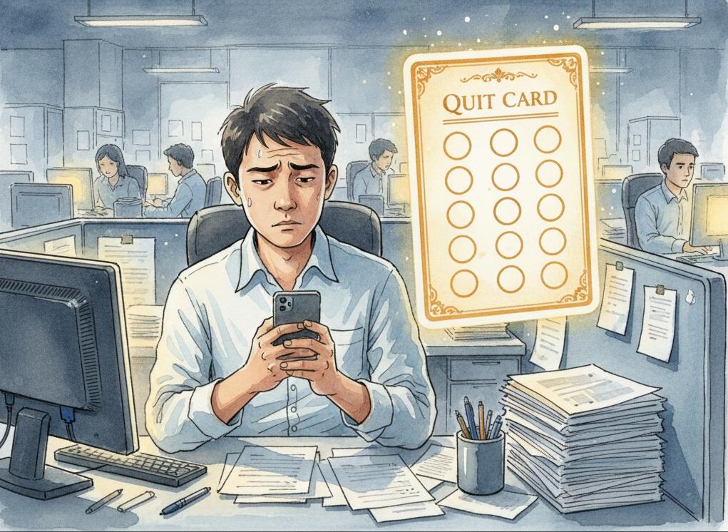 2026社畜標配!《離職集點卡》app把每次委屈換成動力 打造你的數位救贖 1 《QuitCard離職集點卡》日前在Dcard上引發軒然大波,網友跪求「未來推出Android版」、「太讚好想哭 好想抖內」,甚至建議「可以共享連結給主管嗎,讓他知道我的耐心剩多少」。(圖/AI生成)