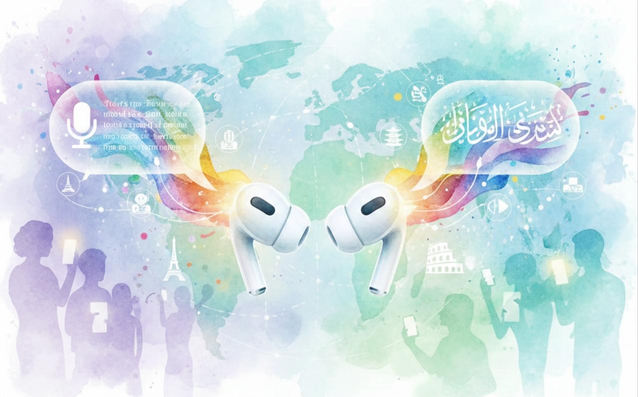 iOS 26.2首次將 AirPods 即時翻譯功能擴展到歐盟用戶。（圖／AI生成）