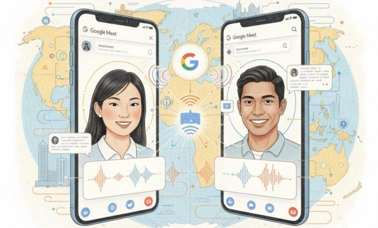 電腦上的 Google Meet 支援即時語音翻譯，允許參與者用母語發言，平台會將語音即時翻譯成口語句子，本質上是透過在原始語音上疊加模仿說話者語調和語速的音訊翻譯來保留對話的流暢性。（圖／AI生成）