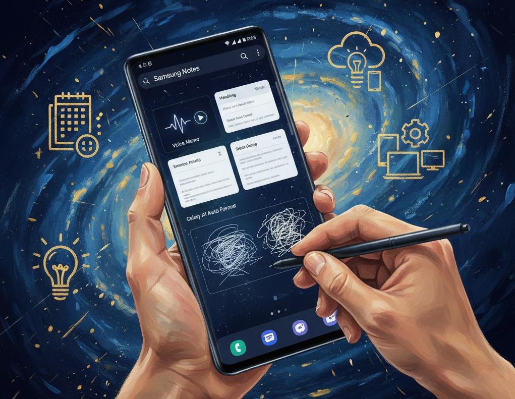 如果你在錄製語音備忘錄的同時用 S Pen 書寫，應用程式會自動將書寫內容與語音同步，可輕鬆查看錄製語音備忘錄時寫下的內容。Galaxy AI 驅動的自動格式化功能，可以輕鬆格式化你的思路，並為其添加標題等結構化元素，以簡潔明了的方式呈現資訊。（圖／AI生成）