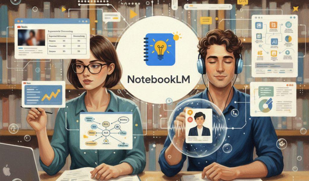 NotebookLM 的主要目標是幫助使用者進行研究和學習，只需要複製影片的網址，然後將其作為來源插入即可。（圖／AI生成）