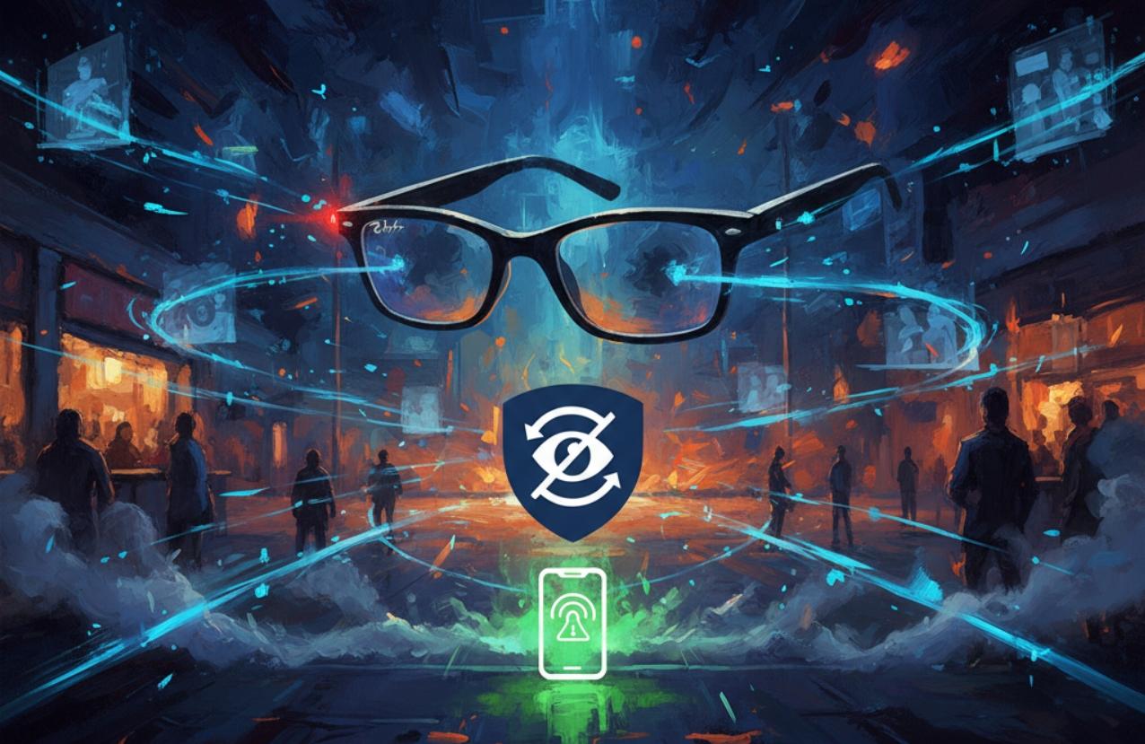 智慧眼鏡是科技還是隱私侵犯?防偷拍程式Nearby Glasses使其無所遁形 1 Nearby Glasses 的開發者藉由這款名為「Nearby Glasses」的App,識別附近的智慧眼鏡,並向你的裝置發送 ping 訊號,讓你知道附近有智慧眼鏡。並表示「我認為這只是對監控技術的一小部分抵抗」。(圖/AI生成)