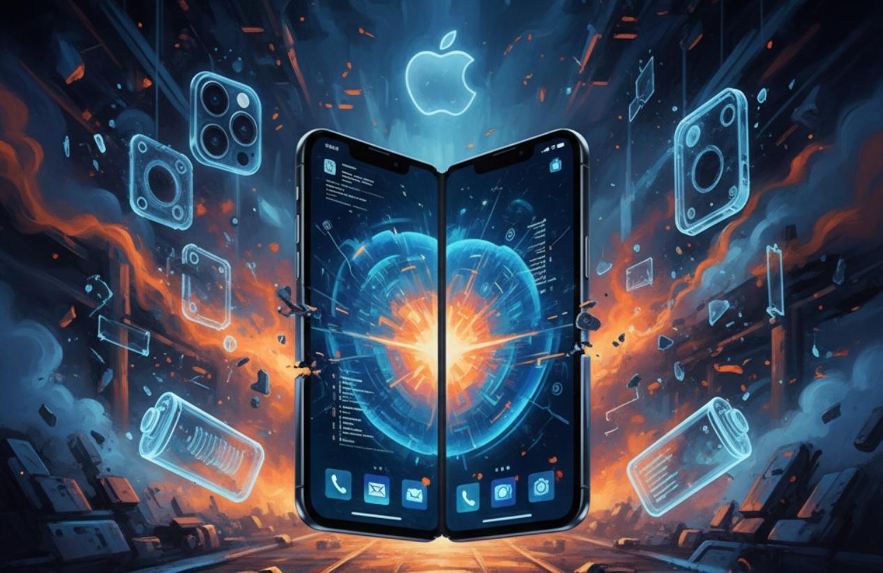 保密到家或沒戲唱?蘋果摺疊機零件遲未現身 遭疑2026發表會上恐缺席 1 很多人都在等待看似不可避免的零件洩漏或機身模型曝光,自2021年以來,供應鏈方面也一直難以就蘋果首款可折疊產品達成協議。(圖/AI生成)