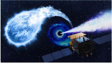 藝術家描繪的愛因斯坦探測器衛星捕捉中等質量黑洞、撕裂白矮星並產生相對論性噴流的場景。（圖／中國科學院國家天文台愛因斯坦探測器科學中心/Sci Visual）