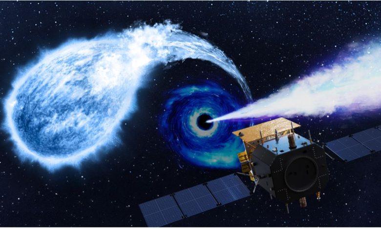 藝術家描繪的愛因斯坦探測器衛星捕捉中等質量黑洞、撕裂白矮星並產生相對論性噴流的場景。（圖／中國科學院國家天文台愛因斯坦探測器科學中心/Sci Visual）