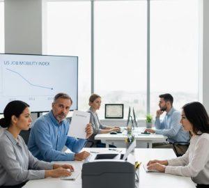 美國勞動市場大逆轉!「大辭職潮」退去 員工不再敢跳槽 1 「大辭職」如今正逐漸消退,員工換工作的誘因明顯減弱,市場活力大幅收縮。(圖/AI生成)