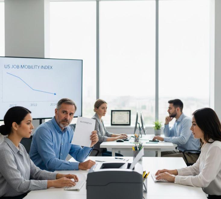 「大辭職」如今正逐漸消退，員工換工作的誘因明顯減弱，市場活力大幅收縮。（圖／AI生成）