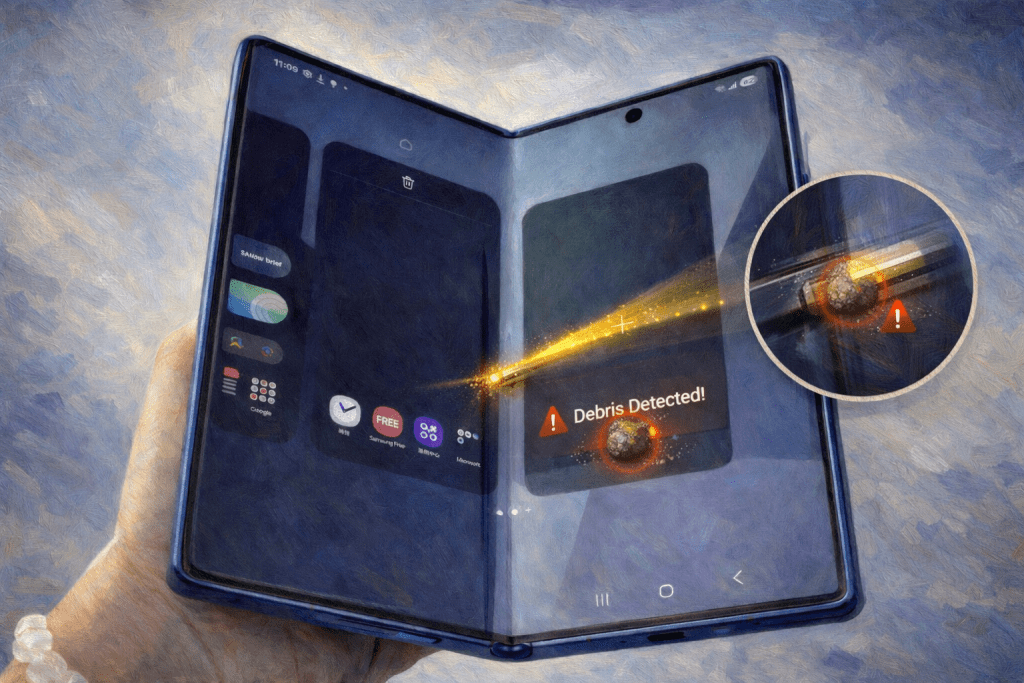 目前尚不清楚異物檢測功能是硬體功能還是軟體功能，這次重點展示了一項可能幫助用戶避免昂貴螢幕維修費用的功能。（圖／AI生成）