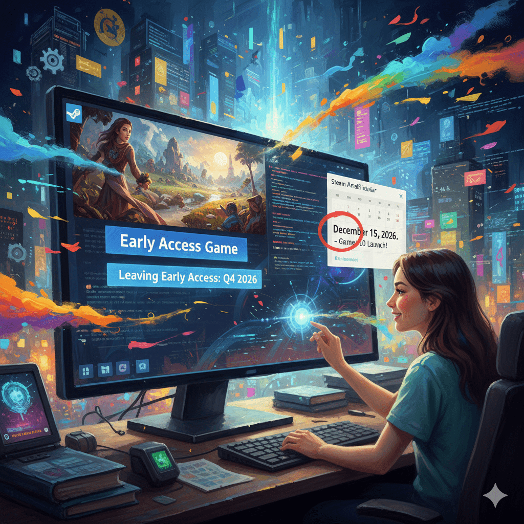 Valve近日允許開發者列出其 1.0 正式版的發布日期，表明遊戲計劃何時結束搶先體驗。他們還可以選擇向玩家傳達該時間線的詳細程度。（圖／AI生成）