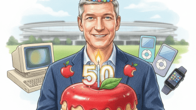 《彭博社》記者分享庫克在演講的內容，表示「一直在思考如何紀念50週年這個特別的時刻」、「目前還不能透露具體的慶祝方式，敬請期待。」（圖／AI生成）